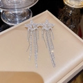 Star tassel earrings in silver finish featuring crystal rhinestones on a jewelry tray - E0261 Silver Needle (Star Full Diamond Multi-layer Tassel Silver)