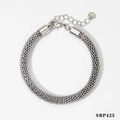 Silver woven mesh stainless steel bracelet with lobster clasp and adjustable link chain - Silver Mesh Tube Weave Stainless Steel Bracelet (B425)