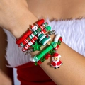 Close-up of a festive Christmas beaded bracelet set with Santa and reindeer charms on wrist - Polymer Clay Star Style(28628-colour)
