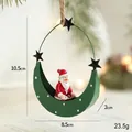 Christmas moon hanger with Santa Claus sculpture in green and red festive ironwork - Green Moon Boat