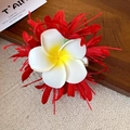 Épingle à cheveux exquise en tissu rouge et blanc avec design de frangipanier ici - Pince À Bec De Canard N° 61 - Rouge (unité)