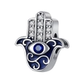 Silver Hamsa Hand charm with blue enamel and sparkling cubic zirconia for DIY bracelets - Deep Blue Enamel Hamsa