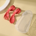 Red baby training spoon and fork set with a clear PP storage case on a yellow background - Food Grade PP / Cherry Red With Storage Box
