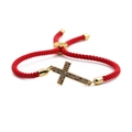 Adjustable red braided rope bracelet with gold-plated cross and colorful zircon stones - Gold Cross Red Rope