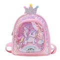 Mochila rosa de unicornio con lentejuelas, detalle de corona y bolsillo de arcoíris - Rosa