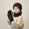 Winterset voor kinderen inclusief donkergrijze gebreide muts, sjaal en warme handschoenen - 3-Delige Set (Muts + Sjaal + Handschoenen) / Zwart
