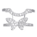 Elegant silver butterfly open ring set with sparkling zircon pavé for women - Butterfly Style (7943) / White Gold