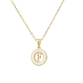 Golden necklace with circular F-letter pendant and white mother-of-pearl inlay finish - Letter F