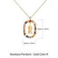 S925 sterling silver gold necklace with letter R pendant and colorful zircon stones - 925 Silver / Letter R (Gold)