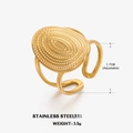 Verstellbarer Ring aus 18K vergoldetem Edelstahl mit strukturierter ovaler Oberfläche - Ovaler Offener Stil (ZN078) / Gold