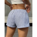 Vista posteriore di pantaloncini da donna a righe bianche e blu con elastico in vita - XS / Righe Blu