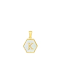 18K gold plated hexagonal necklace with letter K and white shell inlay detail - Letter K