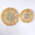 Bohemian woven straw wall decor set with spiral patterns and tassels on white wall - White Tassel Wall Decor (26cm)