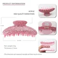 Pink acrylic claw clip with rhinestones and dimensions shown on white background - No Logo Style / Pink