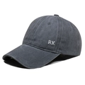 Detail of white RK embroidery on side of dark grey washed cotton baseball cap - Adjustable / Gray