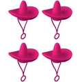 Set of four pink silicone straw covers in Mexican sombrero shape for dust protection - 4Pcs Set / Fisherman Hat Rose Red