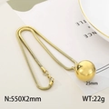 Golden snake chain necklace with a 25mm polished sphere pendant for women - 25mm Gold (KN250859-Z)