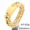 Polished 18k gold plated stainless steel Cuban link bracelet with rectangle ID plate - 23mm Polished Gold (KB207060-KJX)