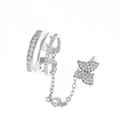 Silver butterfly nail ring with cubic zirconia chain and three-layer metal band - Butterfly Connected Chain Ear Clip (M-219)