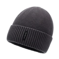 Bonnet en maille côtelée gris foncé avec revers et étiquette NY&JA pour l'hiver - Taille unique / gris foncé