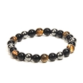 Mens obsidian hematite and tiger eye beaded bracelet with vintage braided stone design - Obsidian Tiger Eye Hematite Three-Color Mix