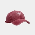 Close-up of Shaka gesture embroidery on burgundy washed cotton baseball cap - Adjustable / Burgundy