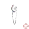 Detail view of S925 sterling silver tassel chain earring with rainbow gemstone pavé inlay - Style 4 / Silver (Single)