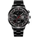 Orologio cronografo in acciaio inossidabile nero con lancette luminose e data - Cinturino Nero Quadrante Nero Lancette Nere