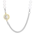 Cuban chain necklace with white pearls and a gold crystal round pendant detail - Gold Base White Gemstone Style (KN233660-Z)
