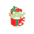 Broche de Noël en émail avec grenouille dans une boîte cadeau et sucre d'orge - Grenouille dans une boîte cadeau de Noël