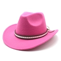 Detail of pink felt cowboy hat featuring leather band with silver star studs - M (56-58cm) / Rose Red