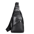Klassische schwarze Leder-Brusttasche für Herren mit Reißverschlüssen und Trageriemen - 921 Schwarz