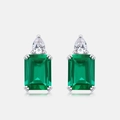 Orecchini vintage in argento S925 con pietra verde taglio smeraldo e zircone a pera - Argento 925 / Oro Bianco Argento Spesso
