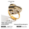 Macro detail of adjustable gold stainless steel ring with zebra enamel and zircons - Heart Zebra Print Rhinestone Style (JDR0306067)