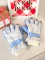 Guantes de esquí azules para mujer con diseño de flores, lazo y correas de muñeca ajustables - Rosa Azul