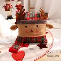 Christmas reindeer pillow in red plaid and brown plush, holiday decor, 40cm size - Cartoon Reindeer