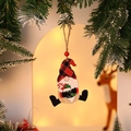 Christmas gnome wooden ornament with red black plaid pattern and jute rope hanger - Style 5 (Sitting Gnome)