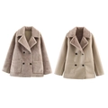 Women's reversible faux shearling and PU leather winter jacket in beige with buttons - XS / Khaki