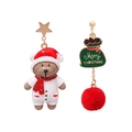 Asymmetric Christmas earrings featuring white bear and red pompom gift bag charm - Mr. Bear Asymmetrical Earrings