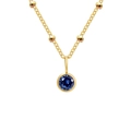 Golden bead chain necklace featuring a round faceted blue sapphire birthstone pendant - September Royal Blue - Gold