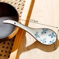 Cucchiaio da zuppa giapponese in ceramica con foglie blu, misura 17,5x5,5 cm - Erbe Blu - Manico Lungo (17.5cm)