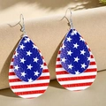 Red white and blue US flag teardrop earrings with star pattern in faux leather - Leather Teardrop Earrings