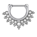 Silver stainless steel septum ring with geometric dot fan design and straight bar closure - Silver Fan Shaped Beads