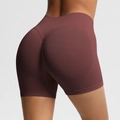Seamless high waisted burgundy workout shorts with peach lift effect for fitness yoga - Brown