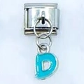 Italian style DIY bracelet link charm with blue enamel letter D pendant in stainless steel - Letter D