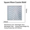 Square ocean wave coaster silicone mold with translucent blue finish and detailed dimensions - Square Wave Coaster Mold