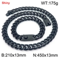 Hip hop black stainless steel Cuban link necklace and bracelet set with gear pattern clasp - Style C (13mm) / Bracelet 21cm + Necklace 45cm / Black