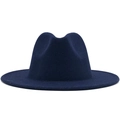 Front view of navy blue wide brim wool fedora hat with high quality fabric texture - Navy Blue