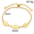Adjustable gold stainless steel chain bracelet with three hollow smiley face charms - Smiley Face Gold (KB170799-Z)