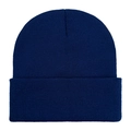 Classic navy blue knitted beanie with ribbed texture and folded cuff for winter warmth - One Size / Navy Blue